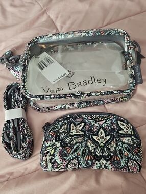 Vera Bradley Multicolor Paisley Clear Cosmetic Bag & Fabric Pouch Crossbody